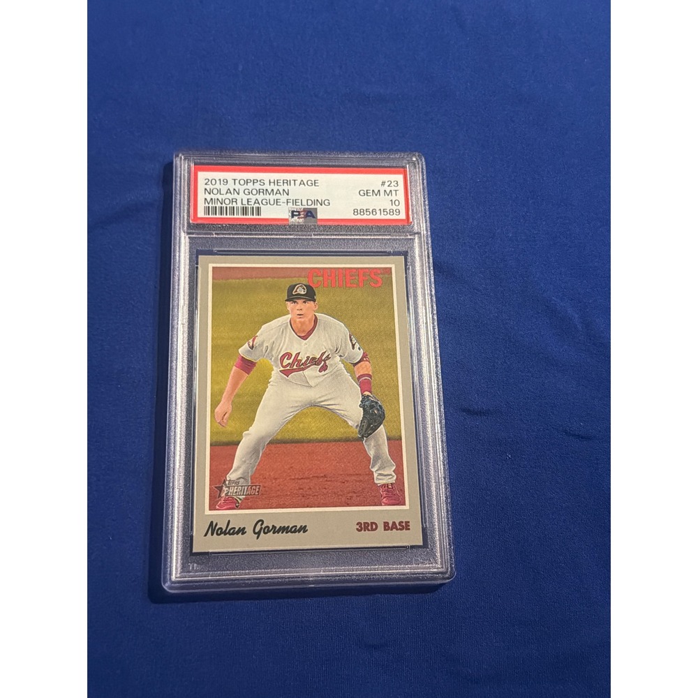 2019 Topps Heritage Nolan Gorman Minor League Fielding #23 PSA 10 Gem Mint Card